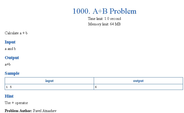 Coding Exercise Timus Online Judge 1000 A B Problem C C Solutions With Assembly Algorithms Blockchain And Cloud