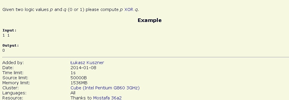 bscxor Coding Exercise - LUA Programming - SPOJ Online Judge - Bit XOR beginner code implementation LUA programming language math programming languages SPOJ online judge 