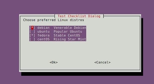 shell-whiptail-checklist Creating UI Controls under Linux Shell Console using whiptail Utility BASH Shell GUI linux 