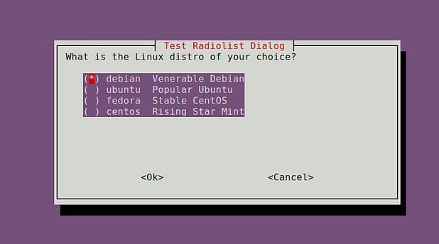 shell-whiptail-radio-selection Creating UI Controls under Linux Shell Console using whiptail Utility BASH Shell GUI linux 