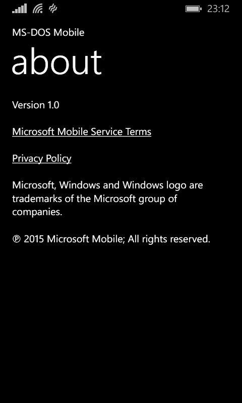 wp_ss_20150906_0001 Microsoft DOS Mobile 1.0 on Nokia Lumia 635 8 bit DOS mobile phone windows windows command shell 