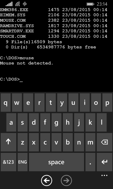 wp_ss_20150906_0007 Microsoft DOS Mobile 1.0 on Nokia Lumia 635 8 bit DOS mobile phone windows windows command shell 