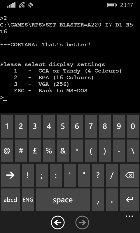 wp_ss_20150906_0010 Microsoft DOS Mobile 1.0 on Nokia Lumia 635 8 bit DOS mobile phone windows windows command shell 