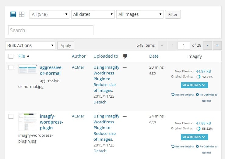 imagfy-list Using Imagify Wordpress Plugin to Reduce size of Images images wordpress wordpress plugin 