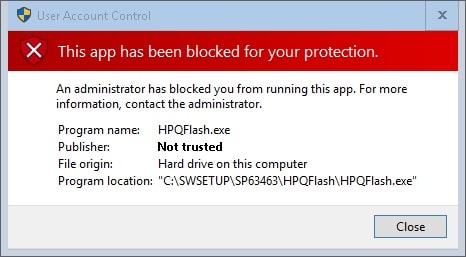this-application-has-been-blocked-for-your-protection 折腾, 升级 HPZ800 的BIOS固件 技术 折腾 服务器 