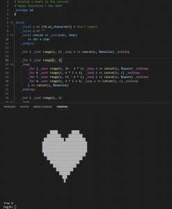 heart drawing magik console valentines says happy programming