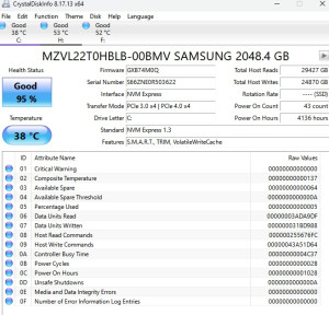 crystaldiskinfo-report-ssd-lifespan-300x288 Crystaldiskinfo shows rapid decreasing lifespan of SSD after another 4000 hours of usage