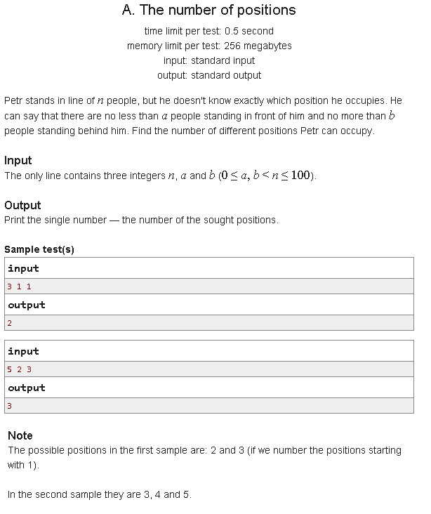 124A Codeforces: A. The number of positions