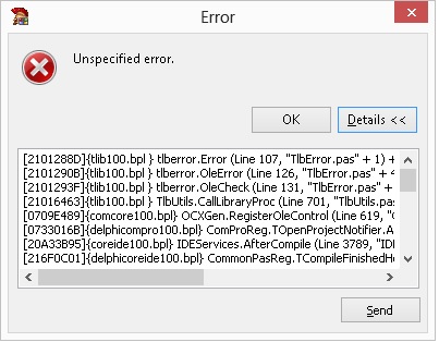 delphi2007com2 Unspecified Error in Delphi 2007 on Windows 8 64 bit bug fixes delphi implementation interpreter / compiler object pascal programming languages windows 
